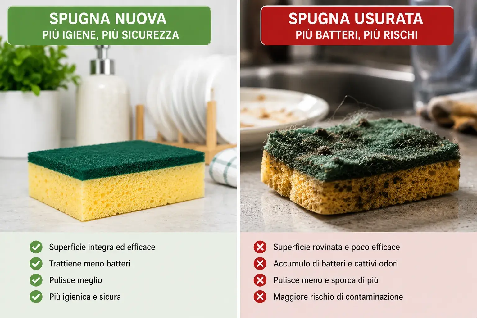 Confronto spugna nuova e spugna usurata